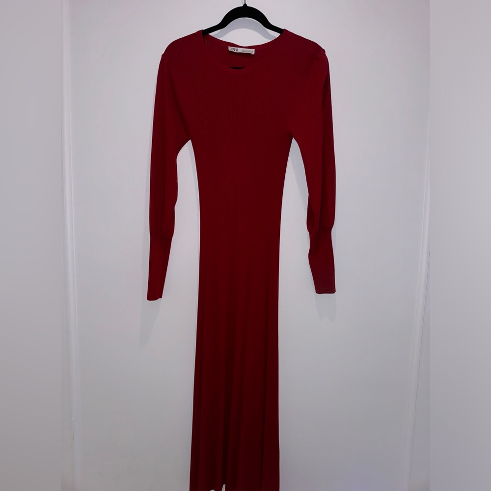 Zara rib knit red midi dress